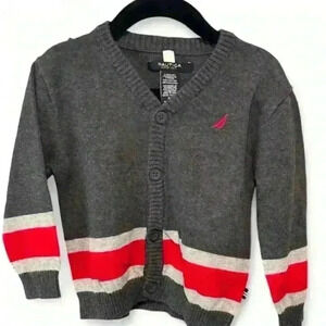 🌟5/$20🌟Nautica Toddler Boys Gray Striped Cardigan Sweater Size 2T